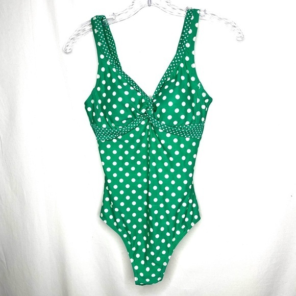 Boden green and white polka dot twist one piece swimsuit 6 Small free shipping - Picture 2 of 7